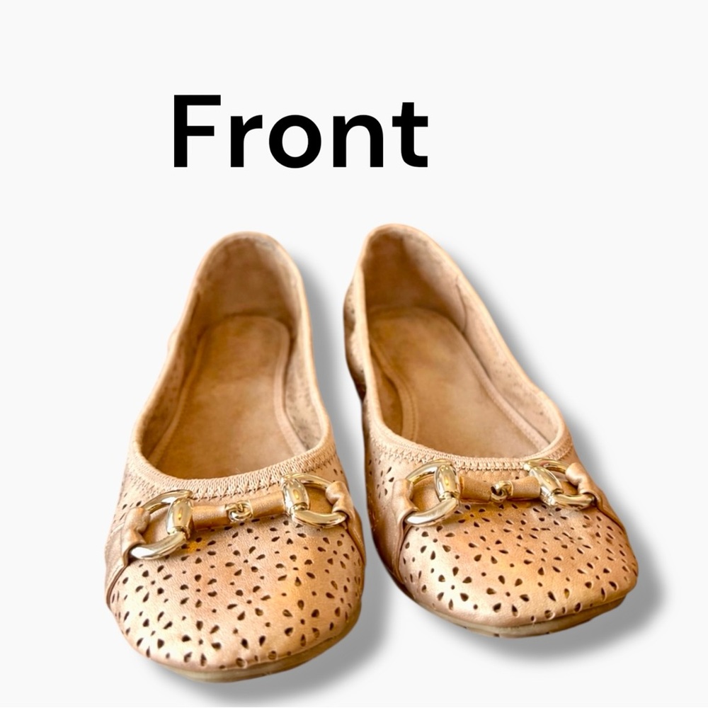 Me too Lila Laser-Cut Slip On Ballet Flats In a Rose Gold Metallic Leather 8.5M - Picture 2 of 10